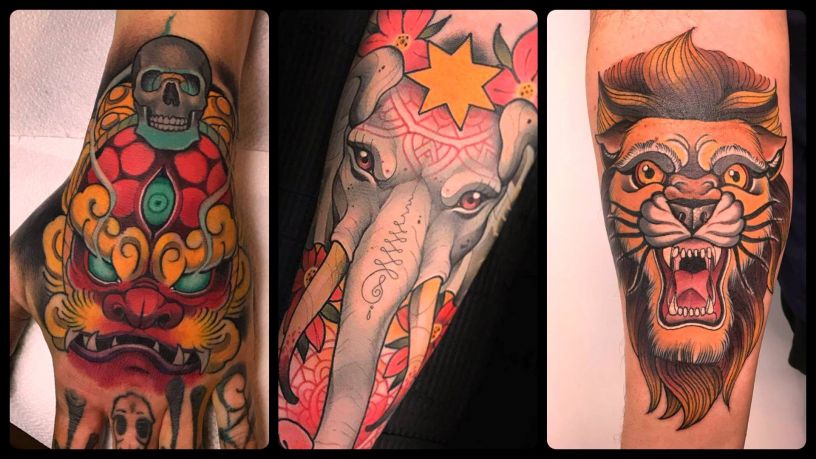Różne tatuaże Neotraditionals wykonane przez Saudade i Gypsy Garden