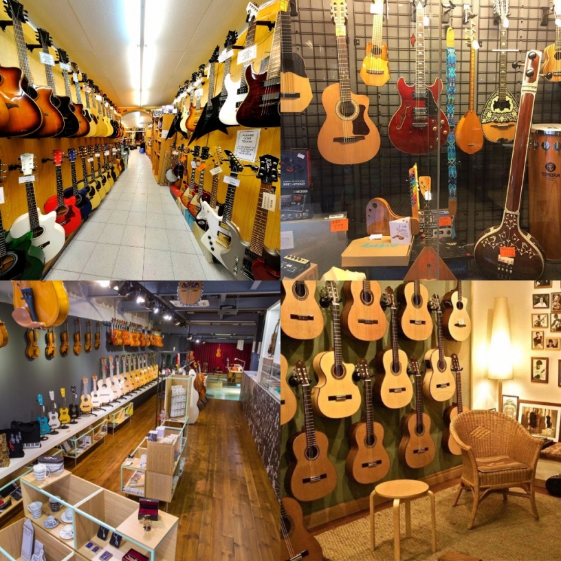 Four music shops in Barcelona