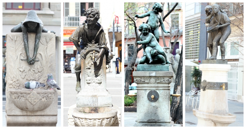 Fountains in Eixample: La Granota, El Trinxa, La Tortuga, and La Palangana