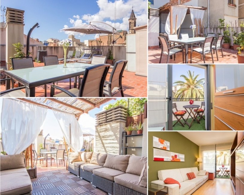 Barcelona Terrasse mit Baldachin, Grill, Dusche, und mehr