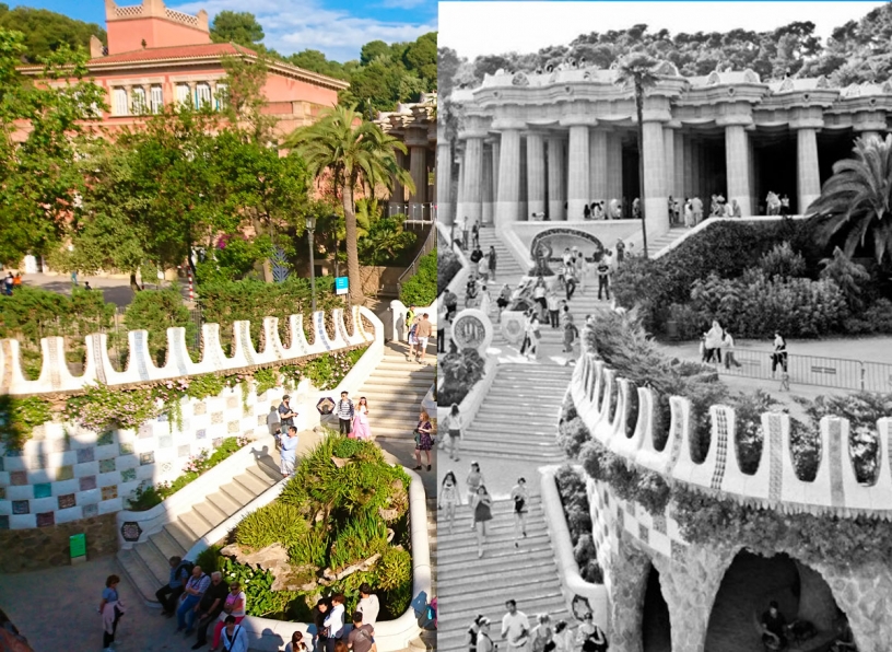 Pictures representing the before and after Park Güell