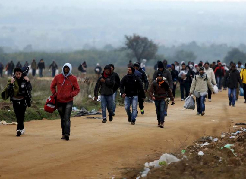 Refugees walking