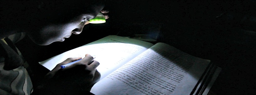 Nighttime study with light on head