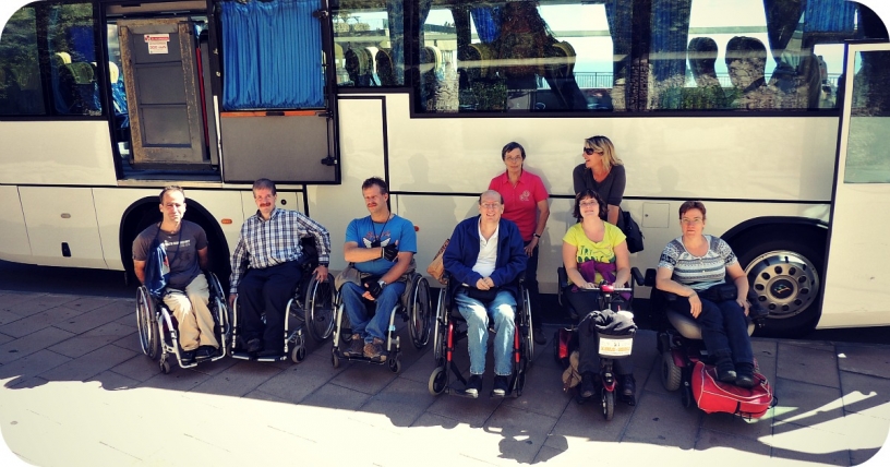 Group of travellers with mobility impairments