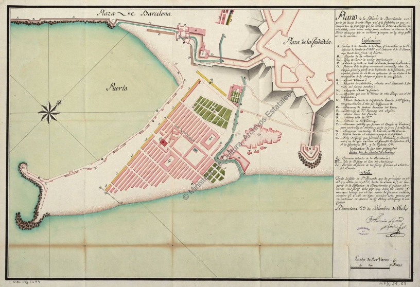 Old map of Barceloneta district