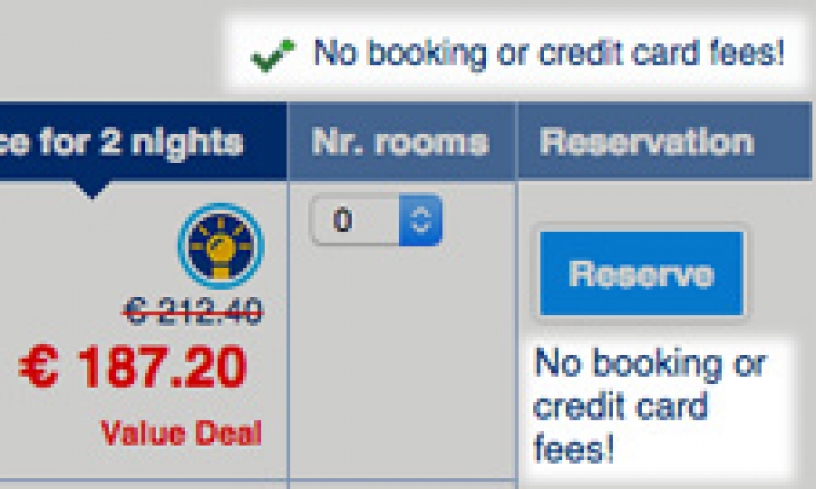 Booking.com, ingen booking- eller kreditkortsgebyrer