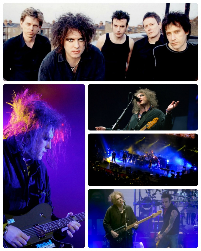 Collage de différentes perfomances de The Cure en concert 